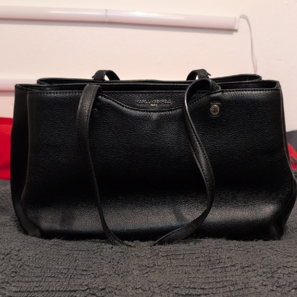 Karl Lagerfeld Paris Black Leather Tote Bag WOW